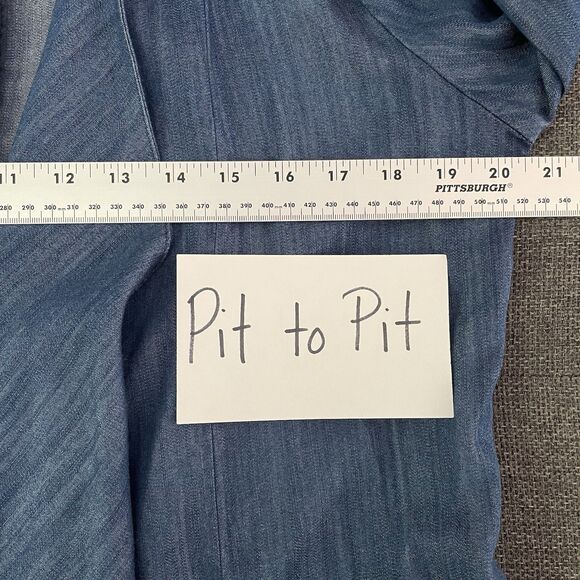 Jaclyn Smith Open Front Waterfall Cardigan‎ Chambray Faux Denim Dark Blue Small - Picture 6 of 9